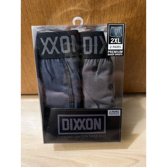 NIB Dixxon Flannel Company Men's 2XL Premium Boxer Briefs Blue/Gray Logo 2 Pairs - Picture 1 of 3